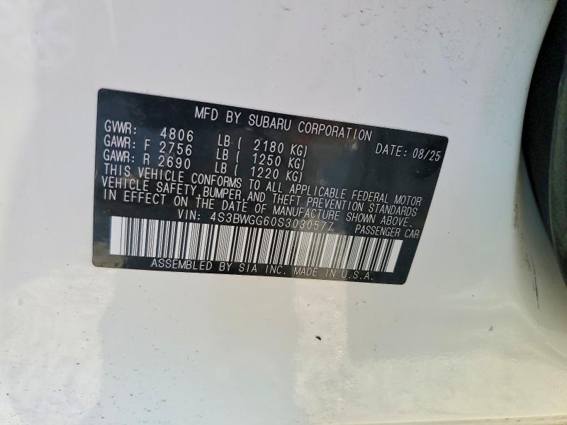 Aukcja sprzedaży 2025 Subaru Legacy, vin: 4S3BWGG60S3030577, numer aukcji: 61767546