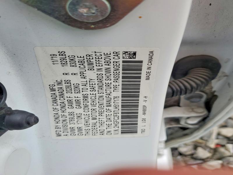 2020 Honda Civic მანქანა იყიდება აუქციონზე, vin: 2HGFC2F87LH517176, აუქციონის ნომერი: 60176666