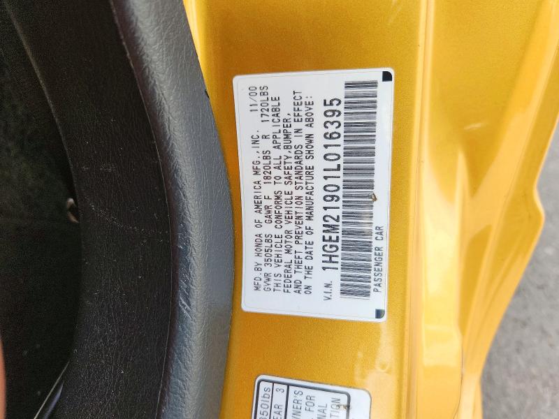 2001 Honda Civic მანქანა იყიდება აუქციონზე, vin: 1HGEM21901L016395, აუქციონის ნომერი: 59898196