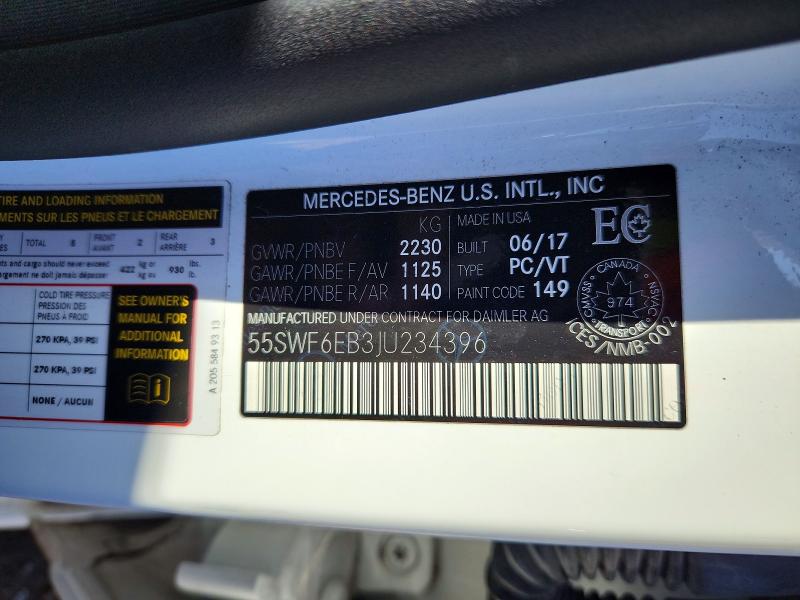 Продаж на аукціоні авто 2018 Mercedes-benz C, vin: 55SWF6EB3JU234396, номер лоту: 59955806