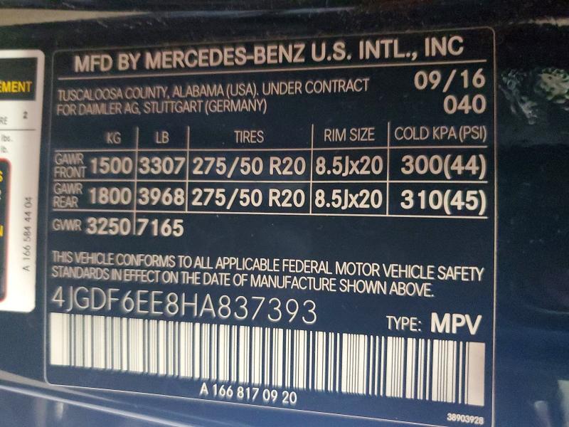 61400076 :رقم المزاد ، 4JGDF6EE8HA837393 vin ، 2017 Mercedes-benz Gls مزاد بيع