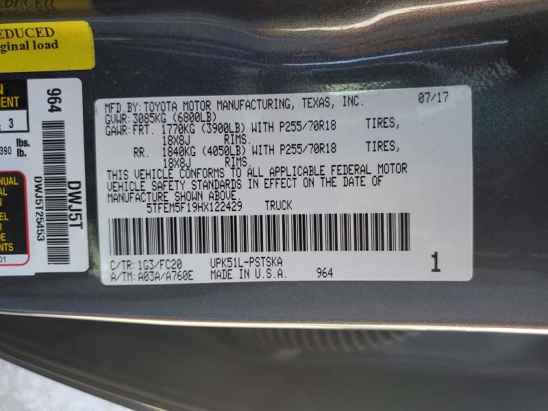 Aukcja sprzedaży 2017 Toyota Tundra, vin: 5TFEM5F19HX122429, numer aukcji: 62067746
