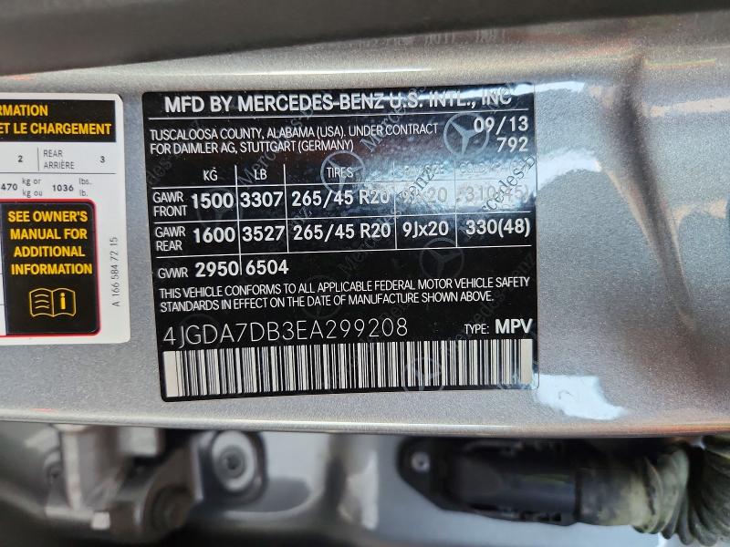 Продажа на аукционе авто 2014 Mercedes-benz Ml, vin: 4JGDA7DB3EA299208, номер лота: 61567916