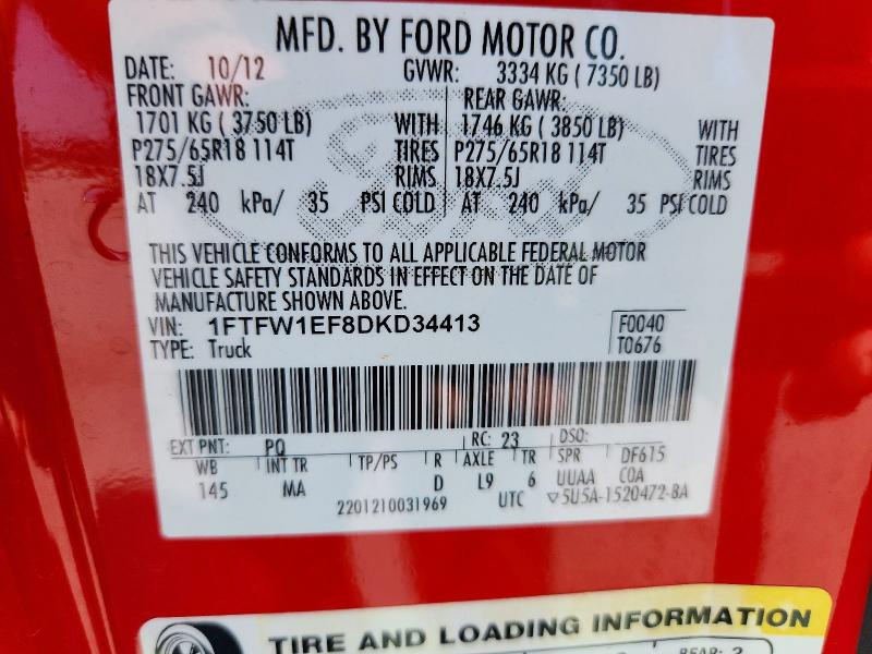 Продаж на аукціоні авто 2013 Ford F150, vin: 1FTFW1EF8DKD34413, номер лоту: 59254106