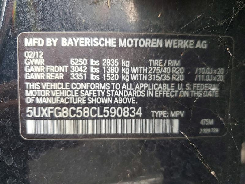Aukcja sprzedaży 2012 Bmw X6, vin: 5UXFG8C58CL590834, numer aukcji: 60749756