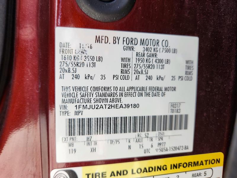 62896936 :رقم المزاد ، 1FMJU2AT2HEA39180 vin ، 2017 Ford Expedition مزاد بيع