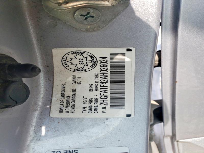 2010 Honda Civic მანქანა იყიდება აუქციონზე, vin: 2HGFA1F42AH026024, აუქციონის ნომერი: 63392016