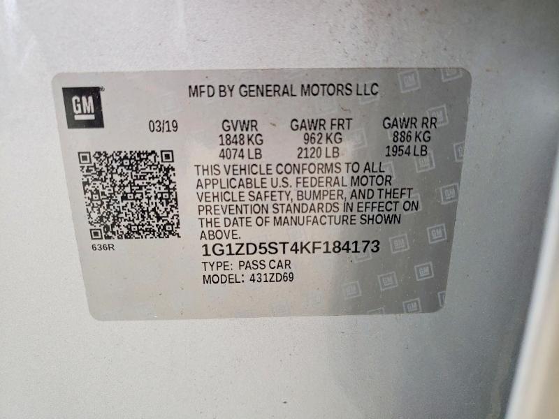 2019 Chevrolet Malibu მანქანა იყიდება აუქციონზე, vin: 1G1ZD5ST4KF184173, აუქციონის ნომერი: 61548576