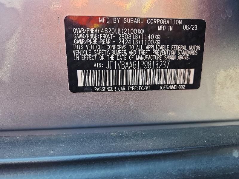 Aukcja sprzedaży 2023 Subaru Wrx, vin: JF1VBAA61P9813237, numer aukcji: 61768236