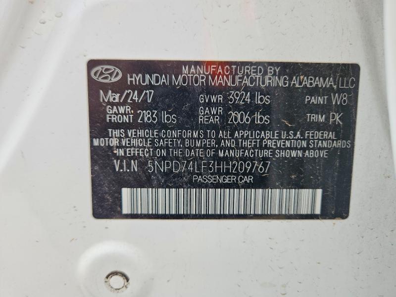 Продажа на аукционе авто 2017 Hyundai Elantra, vin: 5NPD74LF3HH209767, номер лота: 62346106