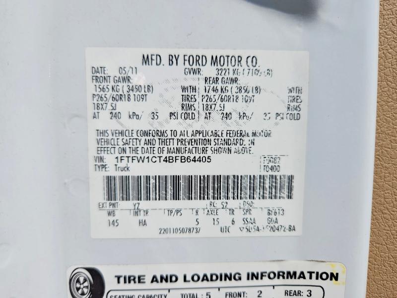 Продажа на аукционе авто 2011 Ford F150, vin: 1FTFW1CT4BFB64405, номер лота: 62159106