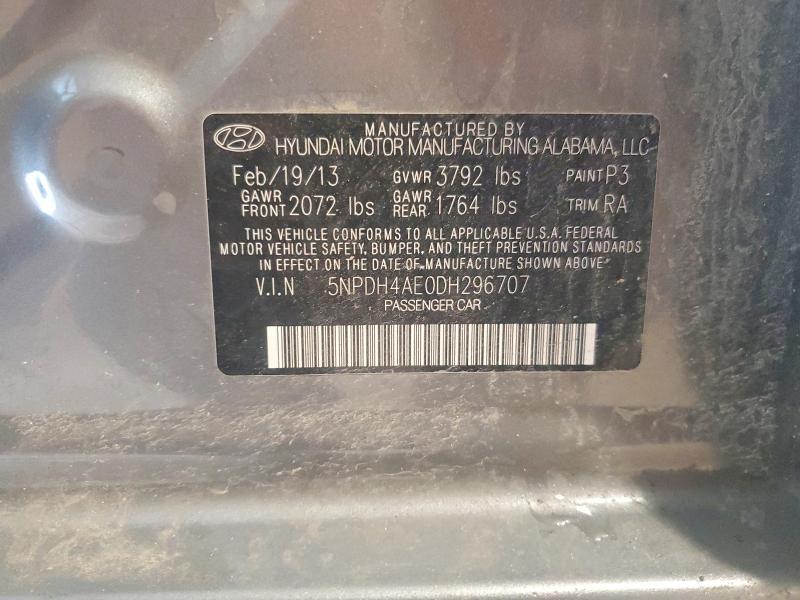 2013 Hyundai Elantra მანქანა იყიდება აუქციონზე, vin: 5NPDH4AE0DH296707, აუქციონის ნომერი: 59860236