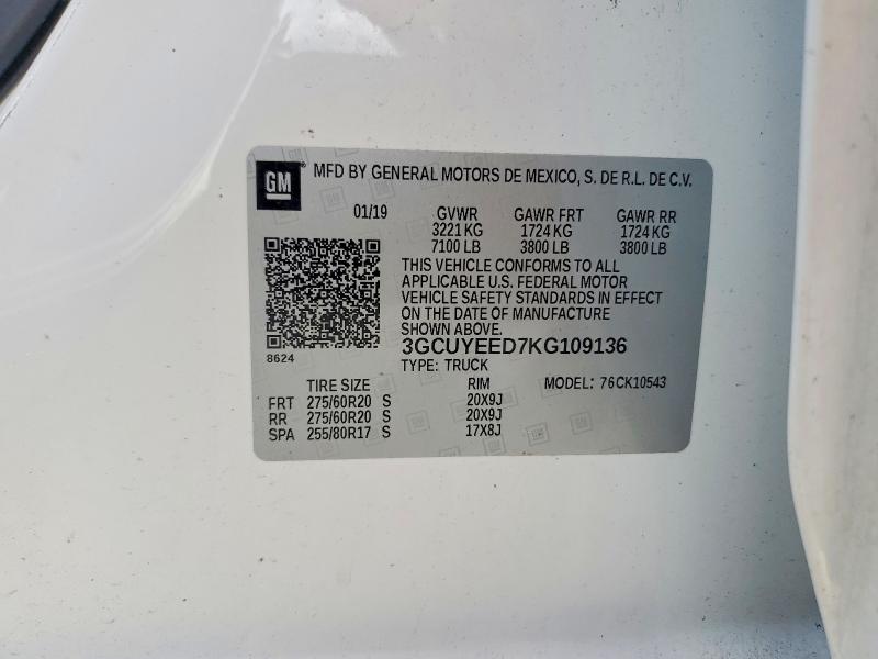 Aukcja sprzedaży 2019 Chevrolet Silverado, vin: 3GCUYEED7KG109136, numer aukcji: 63146746
