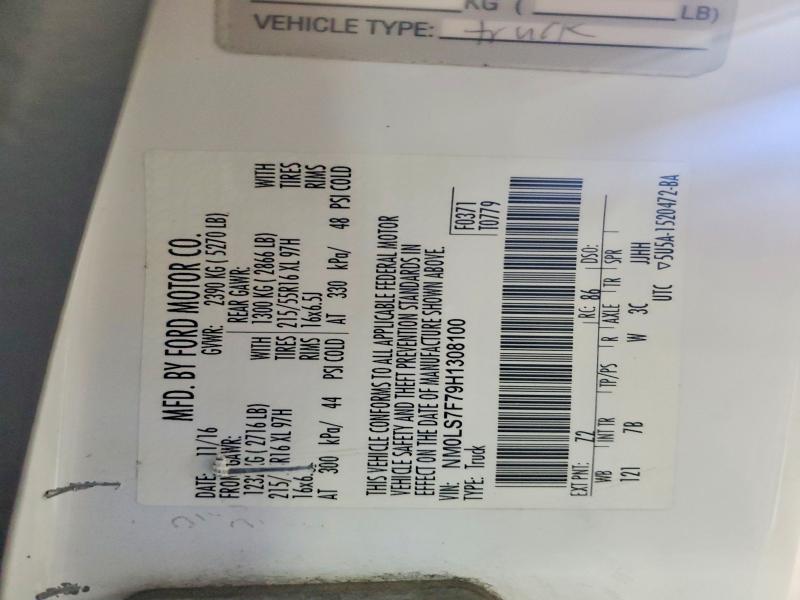 60529216 :رقم المزاد ، NM0LS7F79H1308100 vin ، 2017 Ford Transit Connect مزاد بيع