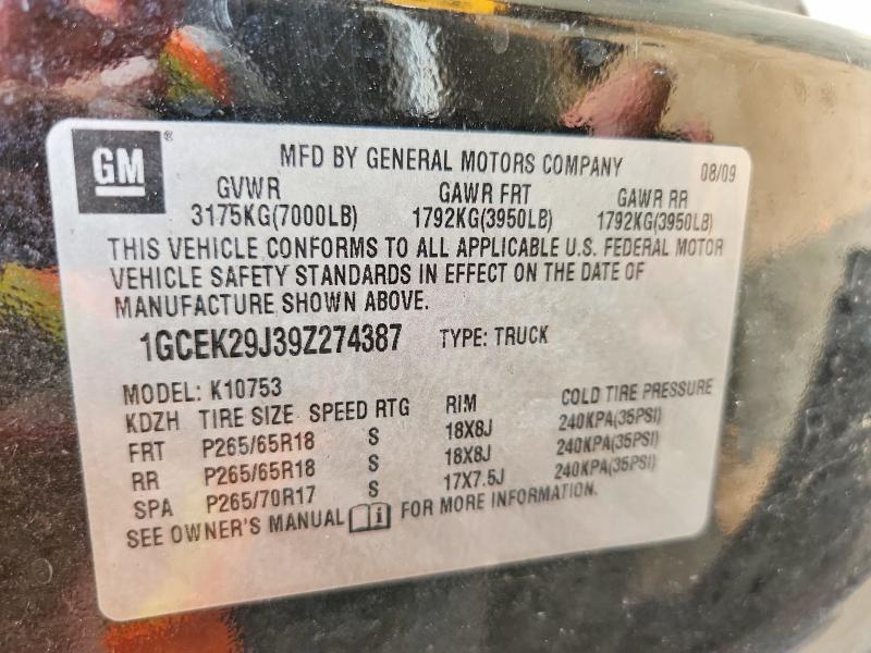 Aukcja sprzedaży 2009 Chevrolet Silverado, vin: 1GCEK29J39Z274387, numer aukcji: 61176026