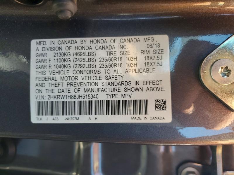 61257996 :رقم المزاد ، 2HKRW1H88JH515340 vin ، 2018 Honda Cr-v مزاد بيع