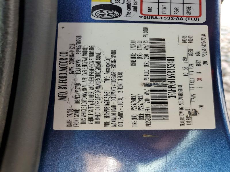 59971916 :رقم المزاد ، 3FAHP08169R153481 vin ، 2009 Ford Fusion مزاد بيع