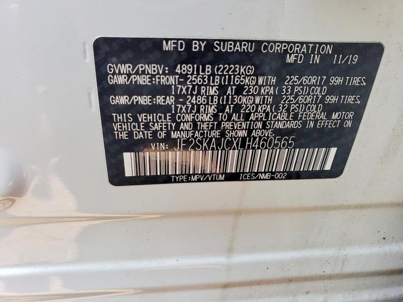 Продаж на аукціоні авто 2020 Subaru Forester, vin: JF2SKAJCXLH460565, номер лоту: 58699696