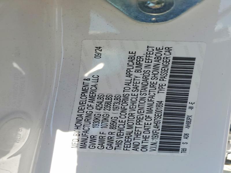 2025 Honda Civic მანქანა იყიდება აუქციონზე, vin: 19XFL4H97SE001894, აუქციონის ნომერი: 62605166
