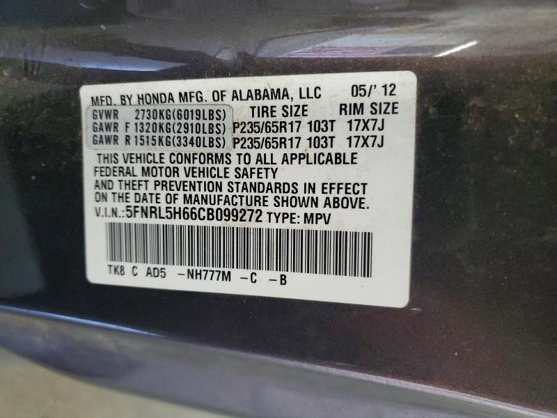 Продажа на аукционе авто 2012 Honda Odyssey, vin: 5FNRL5H66CB099272, номер лота: 58767036