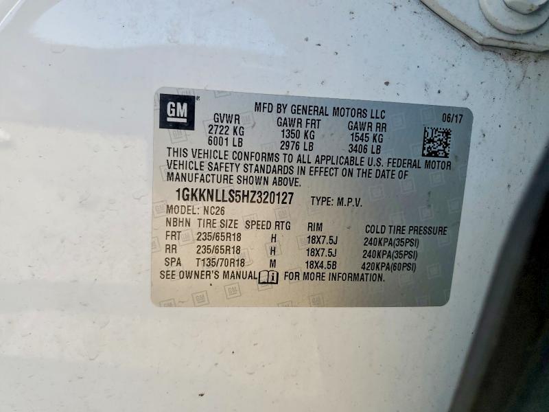 59533826 :رقم المزاد ، 1GKKNLLS5HZ320127 vin ، 2017 Gmc Acadia مزاد بيع