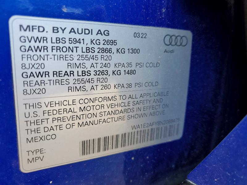 Продаж на аукціоні авто 2022 Audi Q5 E, vin: WA1E2AFY8N2088479, номер лоту: 59089646