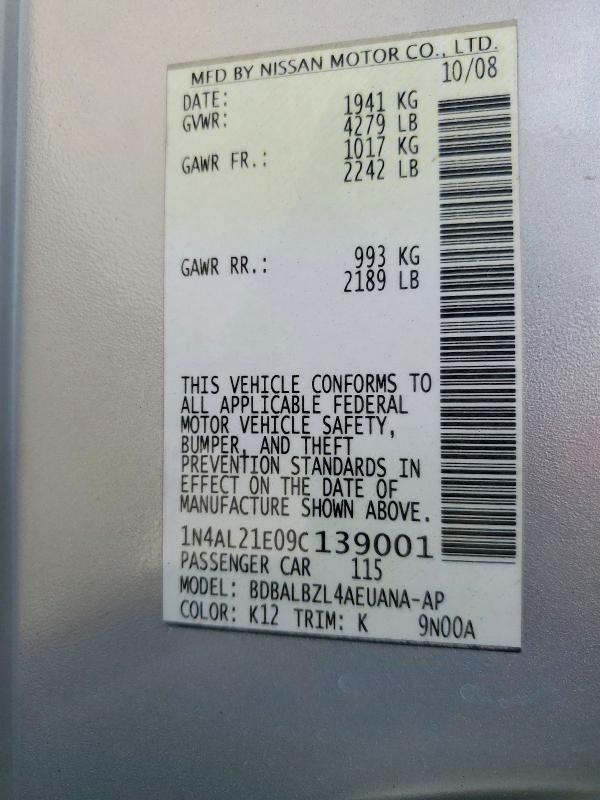 Продаж на аукціоні авто 2009 Nissan Altima, vin: 1N4AL21E09C139001, номер лоту: 61113916