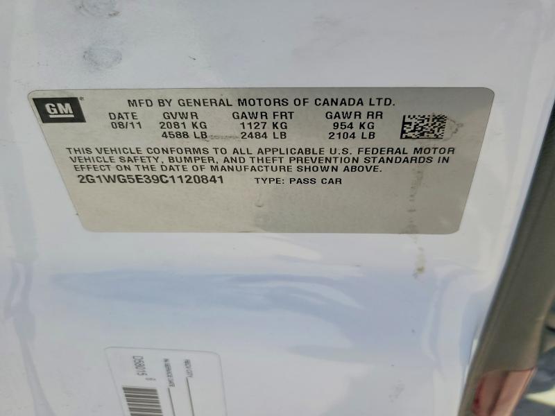 Продаж на аукціоні авто 2012 Chevrolet Impala, vin: 2G1WG5E39C1120841, номер лоту: 60474376