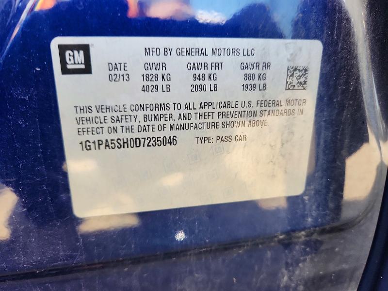 2013 Chevrolet Cruze მანქანა იყიდება აუქციონზე, vin: 1G1PA5SH0D7235046, აუქციონის ნომერი: 61869176