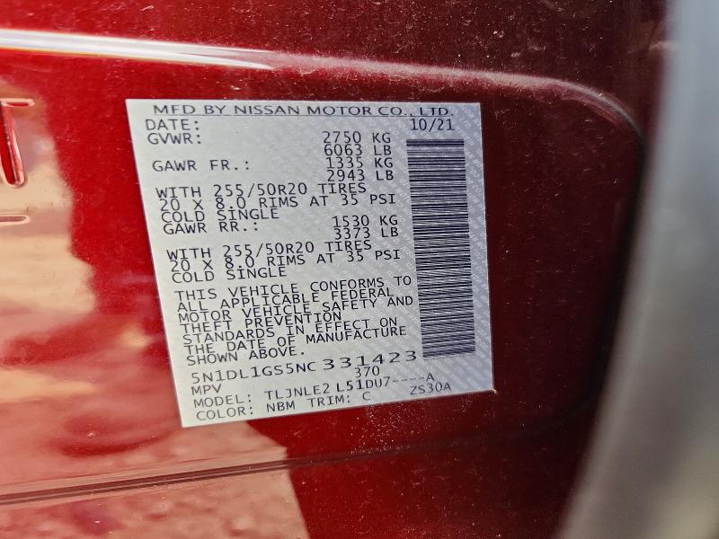 Aukcja sprzedaży 2022 Infiniti Qx60, vin: 5N1DL1GS5NC331423, numer aukcji: 61849116
