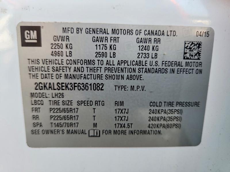 62751546 :رقم المزاد ، 2GKALSEK3F6361082 vin ، 2015 Gmc Terrain مزاد بيع