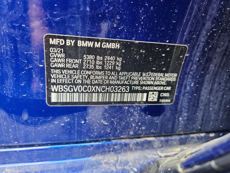 Продаж на аукціоні авто 2022 Bmw M8, vin: WBSGV0C0XNCH03263, номер лоту: 59318586