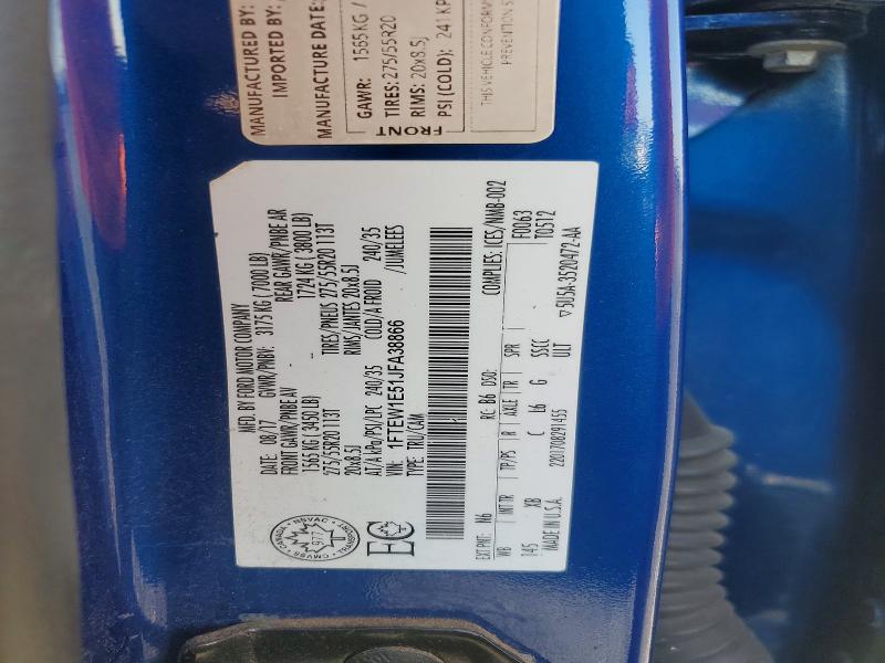 2018 Ford F150 მანქანა იყიდება აუქციონზე, vin: 1FTEW1E51JFA38866, აუქციონის ნომერი: 62510916