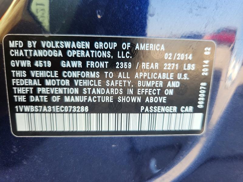 Продажа на аукционе авто 2014 Volkswagen Passat, vin: 1VWBS7A31EC073286, номер лота: 61612656