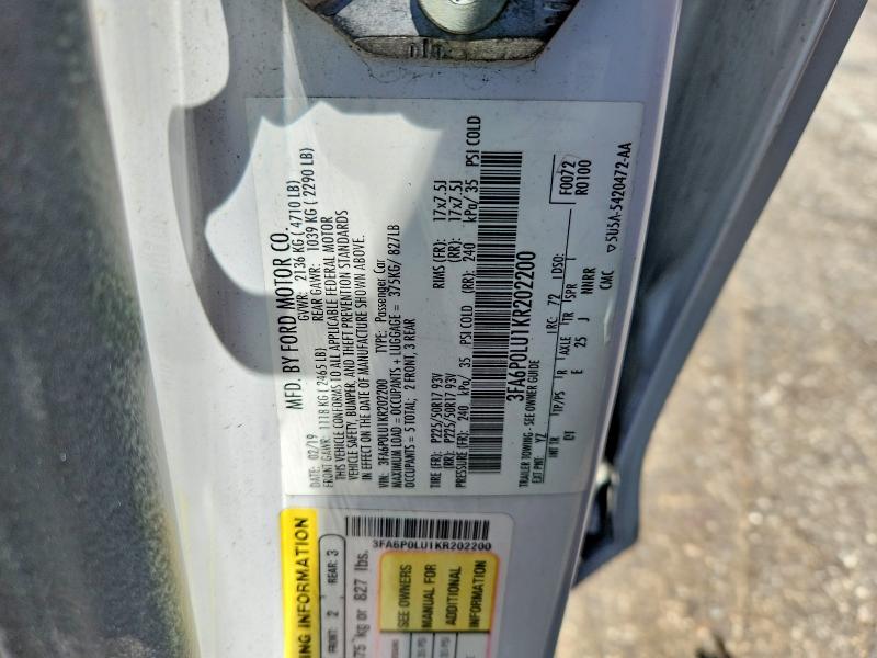 Продаж на аукціоні авто 2019 Ford Fusion, vin: 3FA6P0LU1KR202200, номер лоту: 61807156