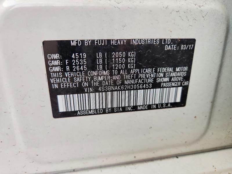 2017 Subaru Legacy მანქანა იყიდება აუქციონზე, vin: 4S3BNAK62H3056453, აუქციონის ნომერი: 62763586