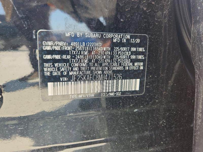 62595046 :رقم المزاد ، JF2SKAFC8MH471526 vin ، 2021 Subaru Forester مزاد بيع