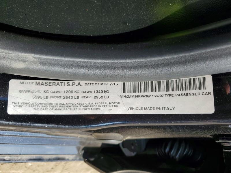 59147076 :رقم المزاد ، ZAM56RPA3G1168707 vin ، 2016 Maserati Quattroporte مزاد بيع