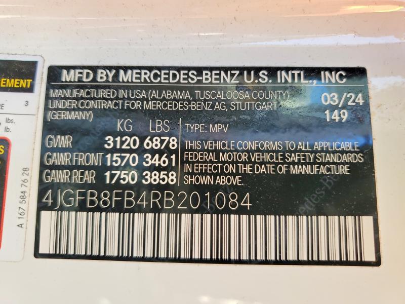 58630106 :رقم المزاد ، 4JGFB8FB4RB201084 vin ، 2024 Mercedes-benz Gle مزاد بيع