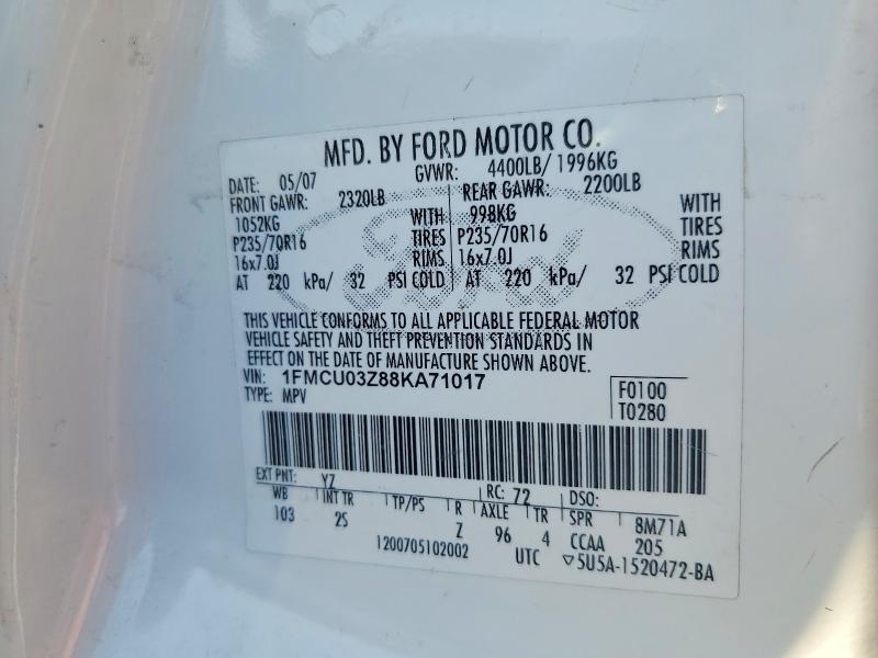 Продажа на аукционе авто 2008 Ford Escape, vin: 1FMCU03Z88KA71017, номер лота: 62993466