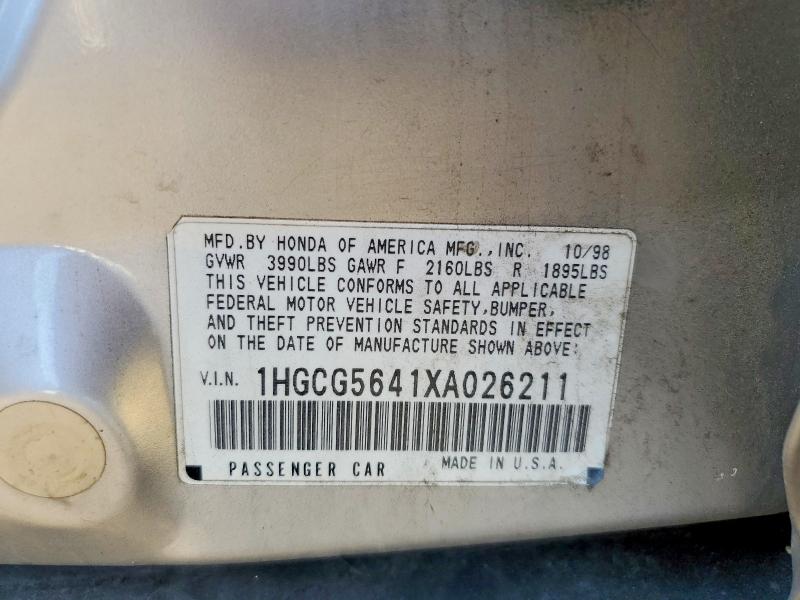 62383536 :رقم المزاد ، 1HGCG5641XA026211 vin ، 1999 Honda Accord مزاد بيع