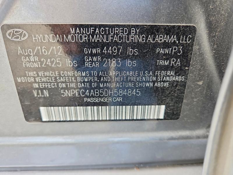 2013 Hyundai Sonata მანქანა იყიდება აუქციონზე, vin: 5NPEC4AB5DH584845, აუქციონის ნომერი: 61639176