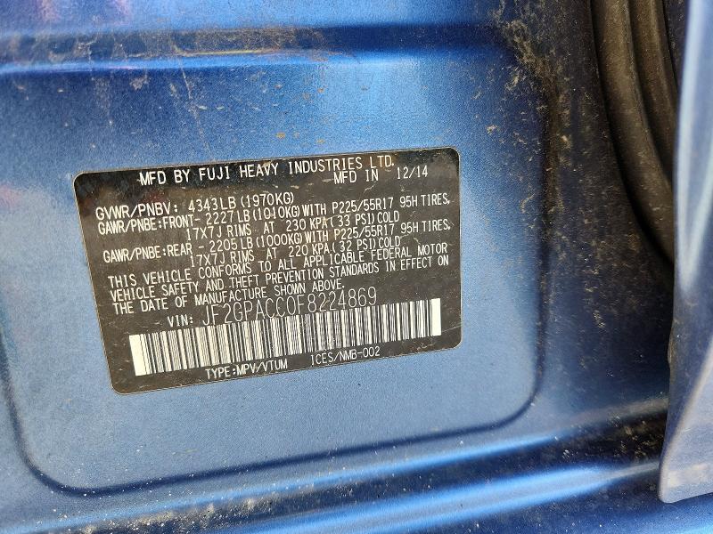 Aukcja sprzedaży 2015 Subaru Xv Crosstrek, vin: JF2GPACC0F8224869, numer aukcji: 59832676