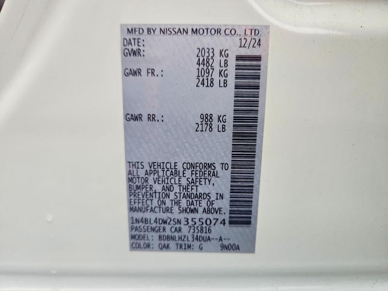 62890896 :رقم المزاد ، 1N4BL4DW2SN355074 vin ، 2025 Nissan Altima مزاد بيع