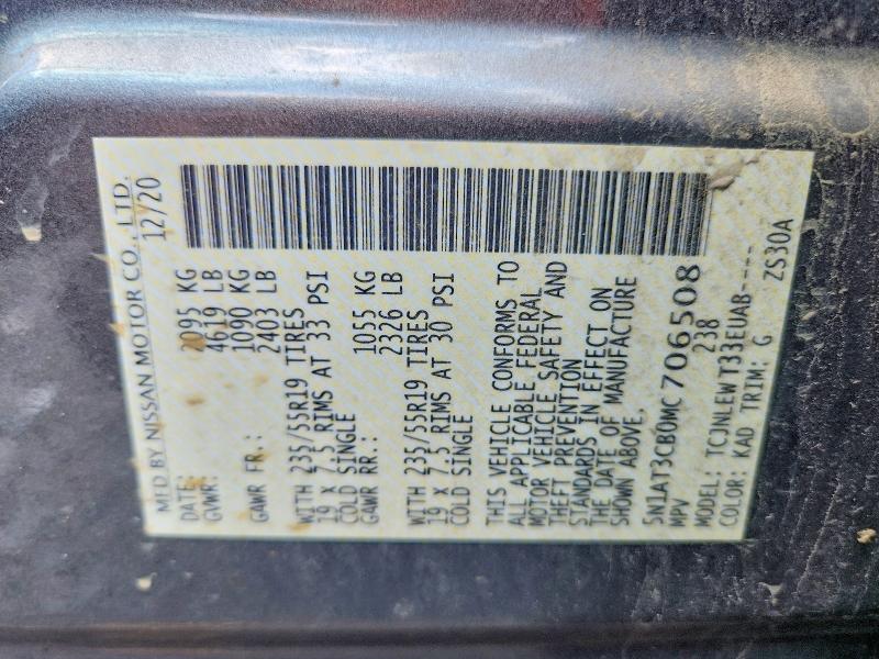 2021 Nissan Rogue მანქანა იყიდება აუქციონზე, vin: 5N1AT3CB0MC706508, აუქციონის ნომერი: 60992626