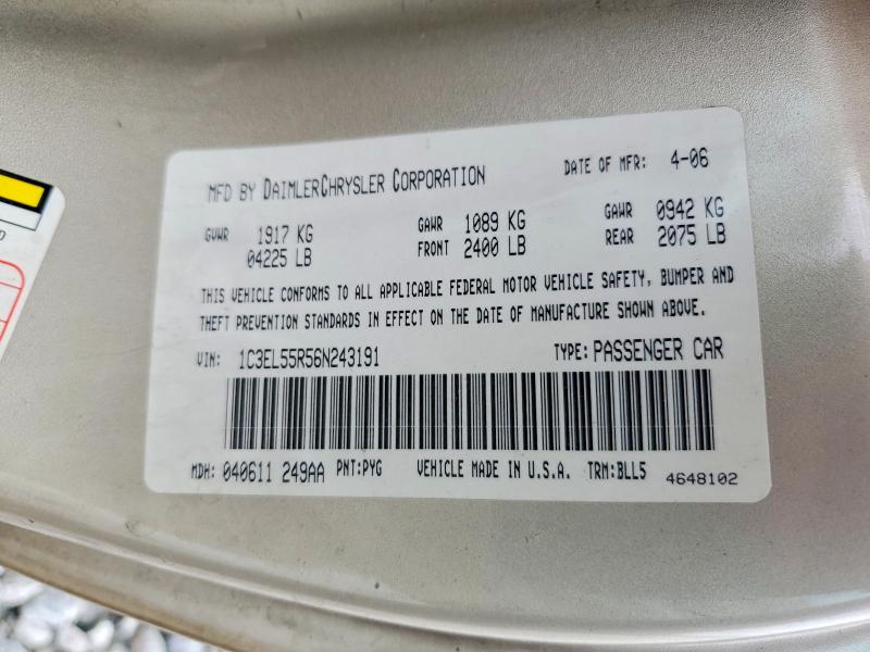Aukcja sprzedaży 2006 Chrysler Sebring, vin: 1C3EL55R56N243191, numer aukcji: 63284496
