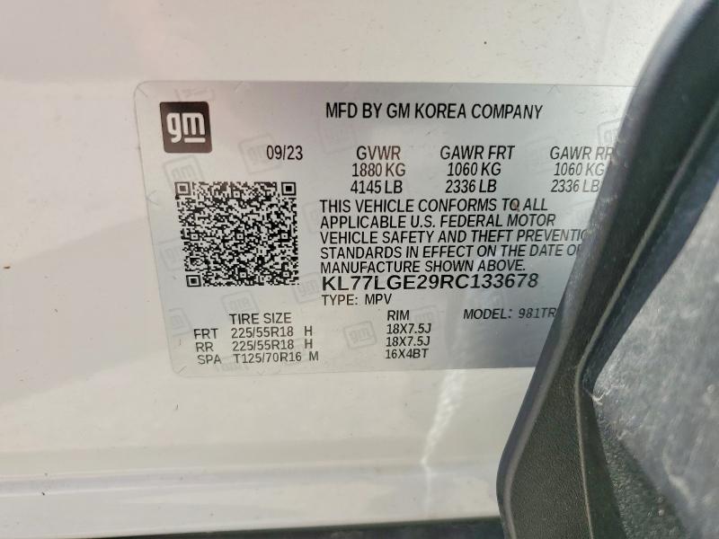 60670526 :رقم المزاد ، KL77LGE29RC133678 vin ، 2024 Chevrolet Trax مزاد بيع