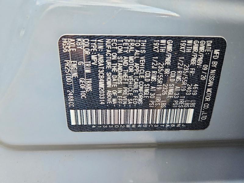 59585136 :رقم المزاد ، JN8AT3CB4MW203314 vin ، 2021 Nissan Rogue مزاد بيع