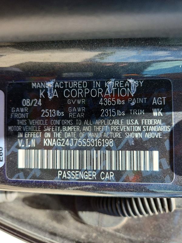 2025 Kia K5 მანქანა იყიდება აუქციონზე, vin: KNAG24J75S5316198, აუქციონის ნომერი: 60556406