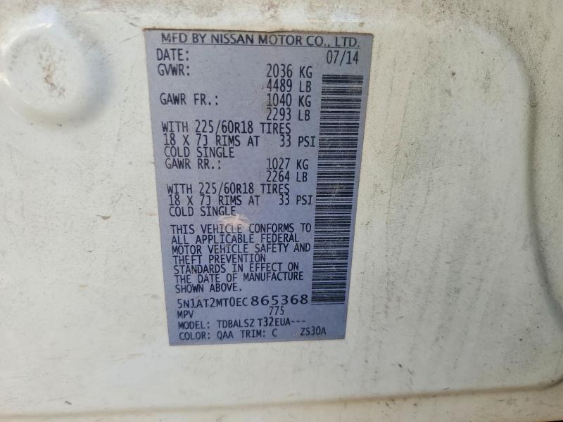 62487676 :رقم المزاد ، 5N1AT2MT0EC865368 vin ، 2014 Nissan Rogue مزاد بيع